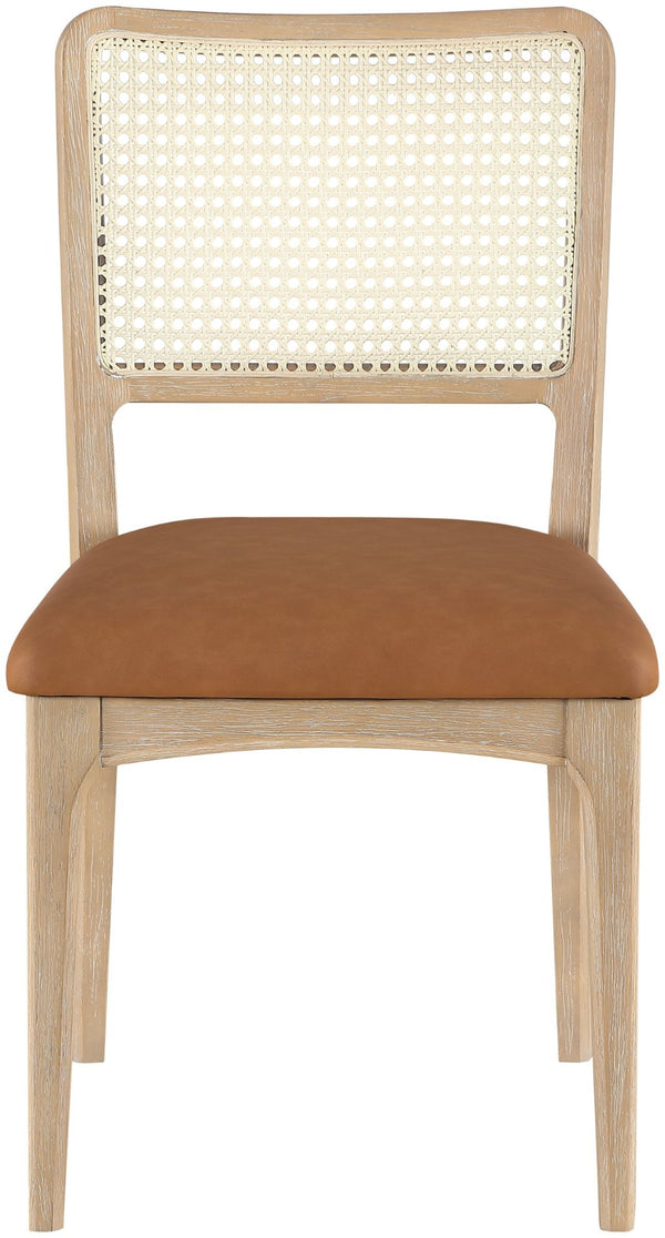 Meridian Furniture Atrium Art Deco Dining Chair with Cane Back Vegan Leather Seat and Walnut Wood Frame Cognac Single 88070Cognac-C
