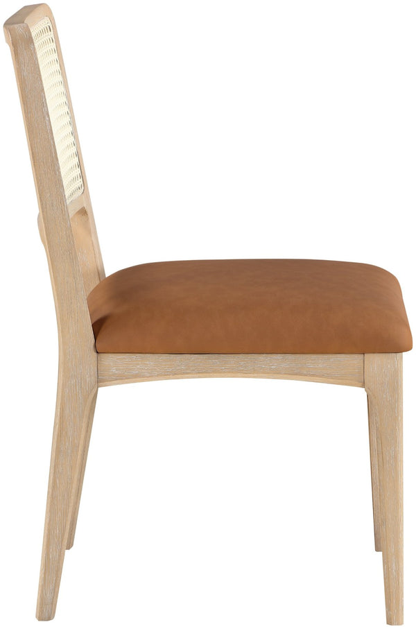 Meridian Furniture Atrium Art Deco Dining Chair with Cane Back Vegan Leather Seat and Walnut Wood Frame Cognac Single 88070Cognac-C