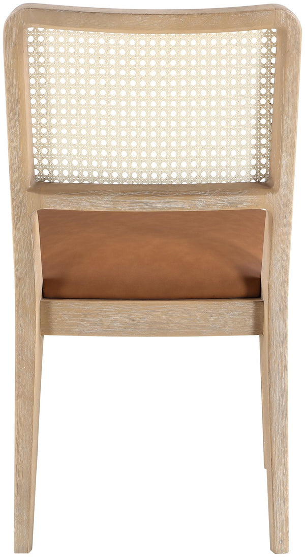 Meridian Furniture Atrium Art Deco Dining Chair with Cane Back Vegan Leather Seat and Walnut Wood Frame Cognac Single 88070Cognac-C