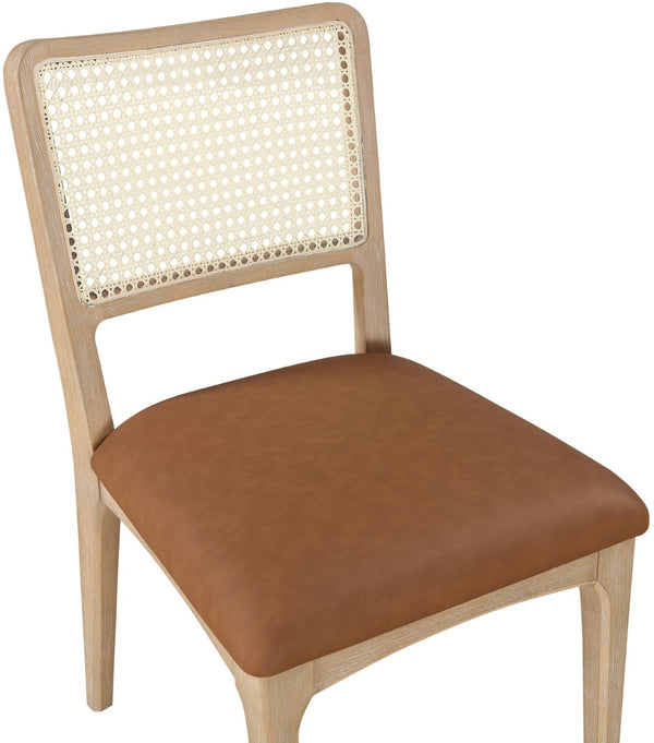 Meridian Furniture Atrium Art Deco Dining Chair with Cane Back Vegan Leather Seat and Walnut Wood Frame Cognac Single 88070Cognac-C