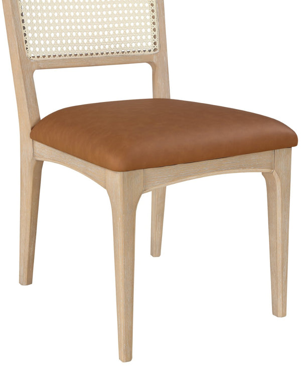 Meridian Furniture Atrium Art Deco Dining Chair with Cane Back Vegan Leather Seat and Walnut Wood Frame Cognac Single 88070Cognac-C