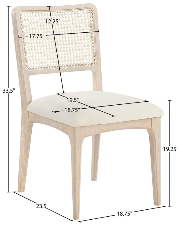 Meridian Furniture Atrium Art Deco Dining Chair with Cane Back Vegan Leather Seat and Walnut Wood Frame Cream Single 88070Cream-C