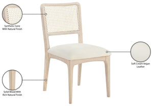 Meridian Furniture Atrium Art Deco Dining Chair with Cane Back Vegan Leather Seat and Walnut Wood Frame Cream Single 88070Cream-C