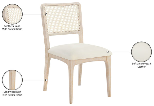 Meridian Furniture Atrium Art Deco Dining Chair with Cane Back Vegan Leather Seat and Walnut Wood Frame Cream Single 88070Cream-C