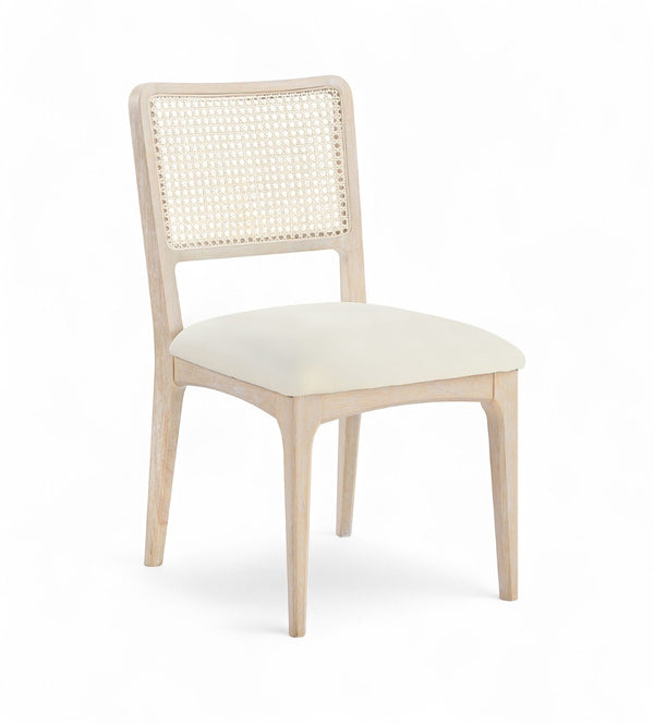 Meridian Furniture Atrium Art Deco Dining Chair with Cane Back Vegan Leather Seat and Walnut Wood Frame Cream Single 88070Cream-C