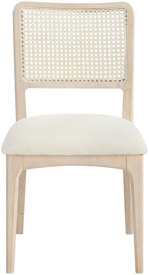 Meridian Furniture Atrium Art Deco Dining Chair with Cane Back Vegan Leather Seat and Walnut Wood Frame Cream Single 88070Cream-C