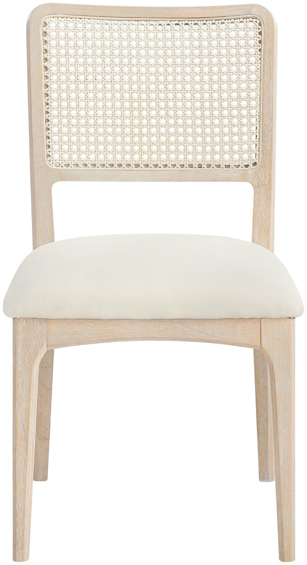 Meridian Furniture Atrium Art Deco Dining Chair with Cane Back Vegan Leather Seat and Walnut Wood Frame Cream Single 88070Cream-C
