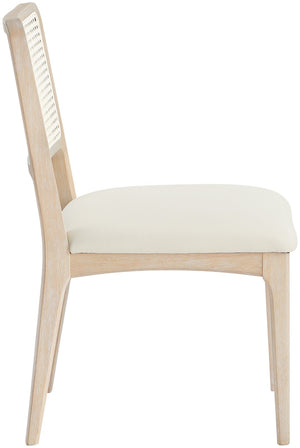 Meridian Furniture Atrium Art Deco Dining Chair with Cane Back Vegan Leather Seat and Walnut Wood Frame Cream Single 88070Cream-C