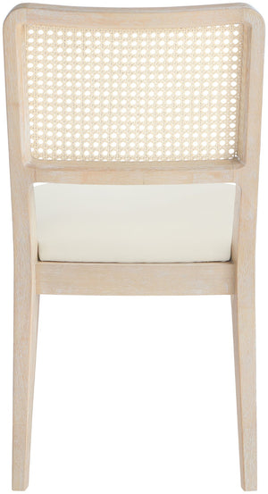 Meridian Furniture Atrium Art Deco Dining Chair with Cane Back Vegan Leather Seat and Walnut Wood Frame Cream Single 88070Cream-C