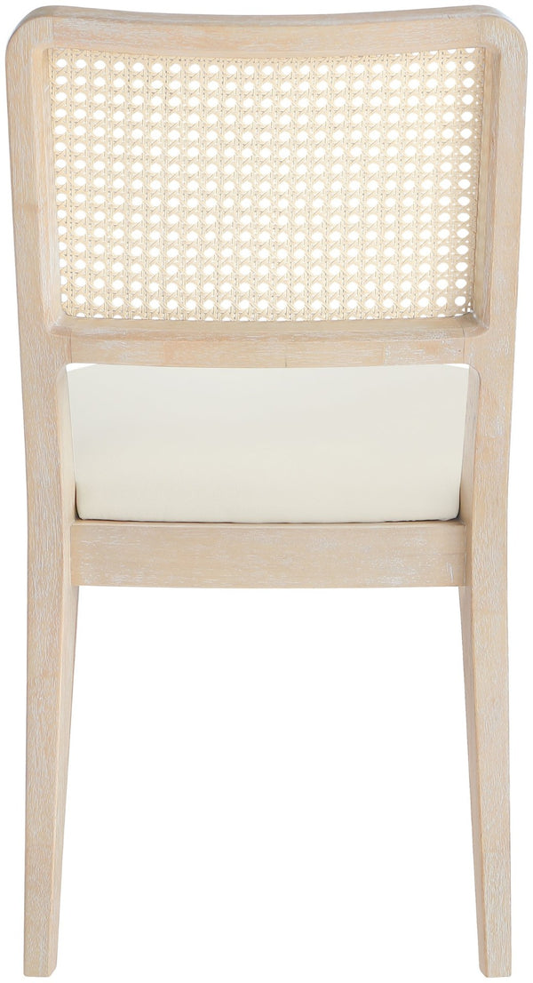 Meridian Furniture Atrium Art Deco Dining Chair with Cane Back Vegan Leather Seat and Walnut Wood Frame Cream Single 88070Cream-C