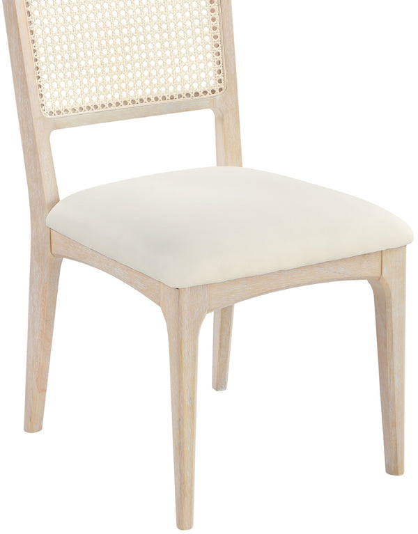 Meridian Furniture Atrium Art Deco Dining Chair with Cane Back Vegan Leather Seat and Walnut Wood Frame Cream Single 88070Cream-C