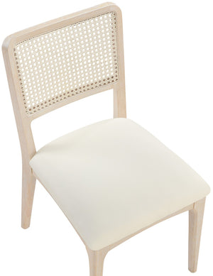 Meridian Furniture Atrium Art Deco Dining Chair with Cane Back Vegan Leather Seat and Walnut Wood Frame Cream Single 88070Cream-C