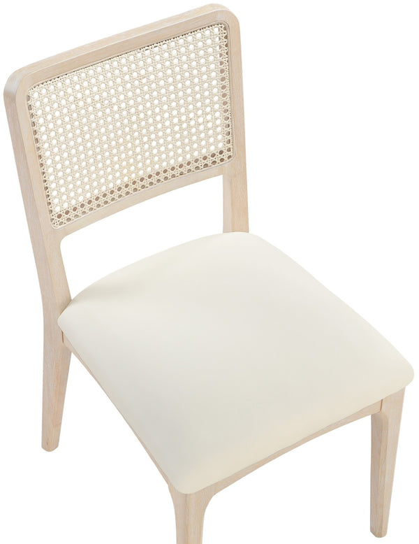 Meridian Furniture Atrium Art Deco Dining Chair with Cane Back Vegan Leather Seat and Walnut Wood Frame Cream Single 88070Cream-C
