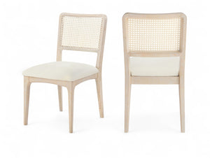 Meridian Furniture Atrium Art Deco Dining Chair with Cane Back Vegan Leather Seat and Walnut Wood Frame Cream Single 88070Cream-C