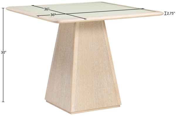 Meridian Furniture Atrium Square Glass and Cane Dining Game Table with Solid Wood Base for Modern Rooms Natural 88070Natural-DT36