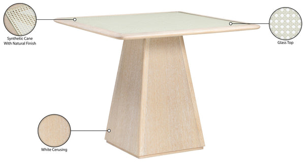 Meridian Furniture Atrium Square Glass and Cane Dining Game Table with Solid Wood Base for Modern Rooms Natural 88070Natural-DT36