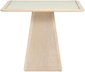 Meridian Furniture Atrium Square Glass and Cane Dining Game Table with Solid Wood Base for Modern Rooms Natural 88070Natural-DT36