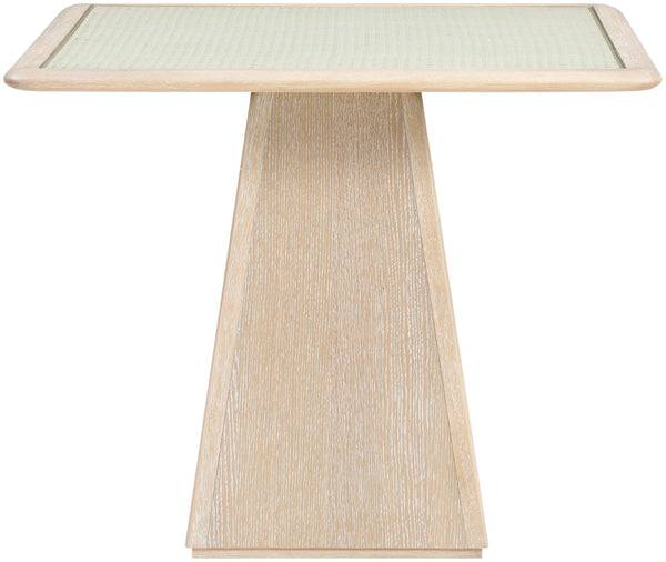 Meridian Furniture Atrium Square Glass and Cane Dining Game Table with Solid Wood Base for Modern Rooms Natural 88070Natural-DT36
