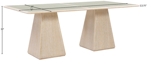 Meridian Furniture Atrium Art Deco Dining Table with Glass Cane Top and Sculptural Cerused Wood Base for Room Natural 88070Natural-DT78