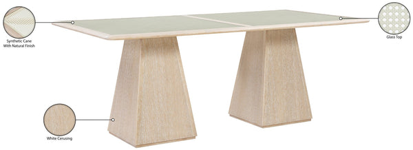 Meridian Furniture Atrium Art Deco Dining Table with Glass Cane Top and Sculptural Cerused Wood Base for Room Natural 88070Natural-DT78