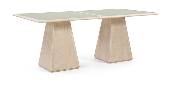 Meridian Furniture Atrium Art Deco Dining Table with Glass Cane Top and Sculptural Cerused Wood Base for Room Natural 88070Natural-DT78