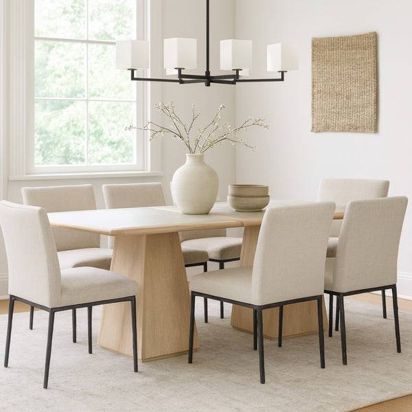 Meridian Furniture Atrium Art Deco Dining Table with Glass Cane Top and Sculptural Cerused Wood Base for Room Natural 88070Natural-DT78