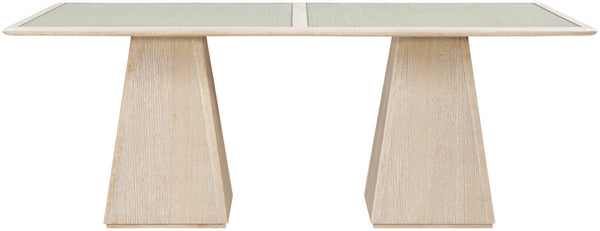 Meridian Furniture Atrium Art Deco Dining Table with Glass Cane Top and Sculptural Cerused Wood Base for Room Natural 88070Natural-DT78