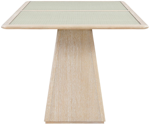 Meridian Furniture Atrium Art Deco Dining Table with Glass Cane Top and Sculptural Cerused Wood Base for Room Natural 88070Natural-DT78