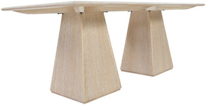 Meridian Furniture Atrium Art Deco Dining Table with Glass Cane Top and Sculptural Cerused Wood Base for Room Natural 88070Natural-DT78