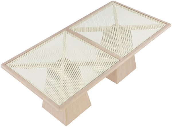 Meridian Furniture Atrium Art Deco Dining Table with Glass Cane Top and Sculptural Cerused Wood Base for Room Natural 88070Natural-DT78
