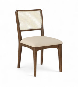Meridian Furniture Atrium Art Deco Dining Chair with Cane Back Vegan Leather Seat and Walnut Wood Frame Beige Set of 2 88071Beige-C