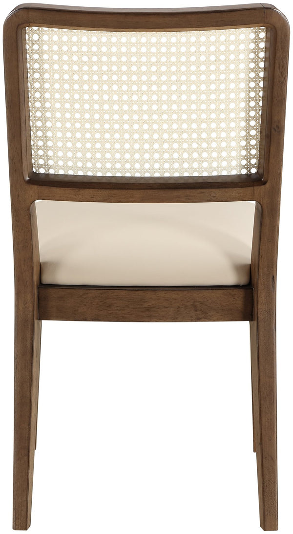 Meridian Furniture Atrium Art Deco Dining Chair with Cane Back Vegan Leather Seat and Walnut Wood Frame Beige Set of 2 88071Beige-C