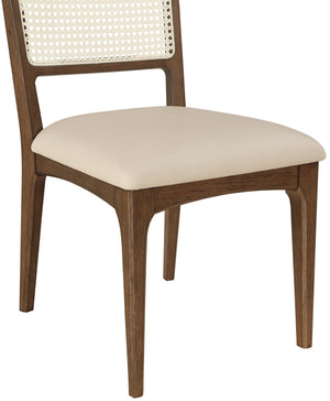 Meridian Furniture Atrium Art Deco Dining Chair with Cane Back Vegan Leather Seat and Walnut Wood Frame Beige Set of 2 88071Beige-C