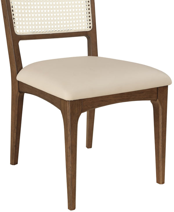 Meridian Furniture Atrium Art Deco Dining Chair with Cane Back Vegan Leather Seat and Walnut Wood Frame Beige Set of 2 88071Beige-C