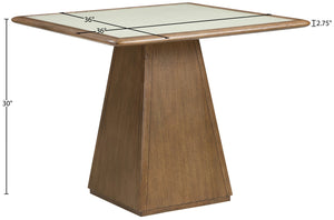 Meridian Furniture Atrium Square Glass and Cane Dining Game Table with Solid Wood Base for Modern Rooms Brown 88071Brown-DT36