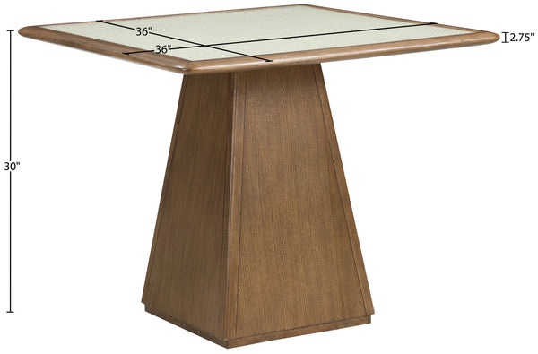 Meridian Furniture Atrium Square Glass and Cane Dining Game Table with Solid Wood Base for Modern Rooms Brown 88071Brown-DT36