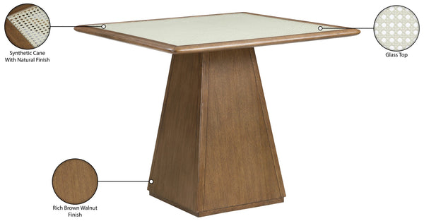 Meridian Furniture Atrium Square Glass and Cane Dining Game Table with Solid Wood Base for Modern Rooms Brown 88071Brown-DT36