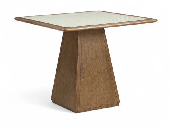 Meridian Furniture Atrium Square Glass and Cane Dining Game Table with Solid Wood Base for Modern Rooms Brown 88071Brown-DT36
