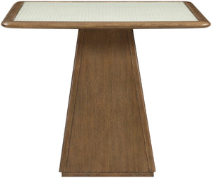 Meridian Furniture Atrium Square Glass and Cane Dining Game Table with Solid Wood Base for Modern Rooms Brown 88071Brown-DT36