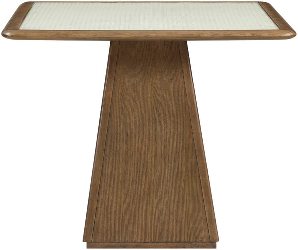 Meridian Furniture Atrium Square Glass and Cane Dining Game Table with Solid Wood Base for Modern Rooms Brown 88071Brown-DT36