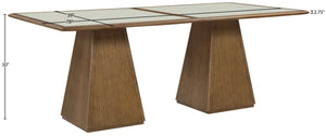 Meridian Furniture Atrium Art Deco Dining Table with Glass Cane Top and Sculptural Cerused Wood Base for Room Brown 88071Brown-DT78