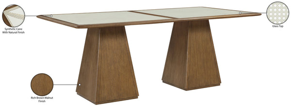 Meridian Furniture Atrium Art Deco Dining Table with Glass Cane Top and Sculptural Cerused Wood Base for Room Brown 88071Brown-DT78