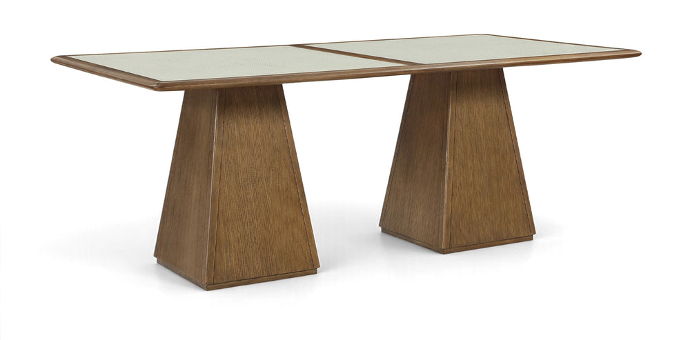 Meridian Furniture Atrium Art Deco Dining Table with Glass Cane Top and Sculptural Cerused Wood Base for Room Brown 88071Brown-DT78