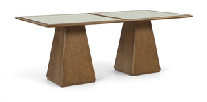Meridian Furniture Atrium Art Deco Dining Table with Glass Cane Top and Sculptural Cerused Wood Base for Room Brown 88071Brown-DT78