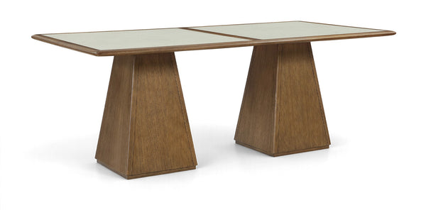 Meridian Furniture Atrium Art Deco Dining Table with Glass Cane Top and Sculptural Cerused Wood Base for Room Brown 88071Brown-DT78