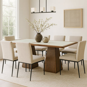 Meridian Furniture Atrium Art Deco Dining Table with Glass Cane Top and Sculptural Cerused Wood Base for Room Brown 88071Brown-DT78