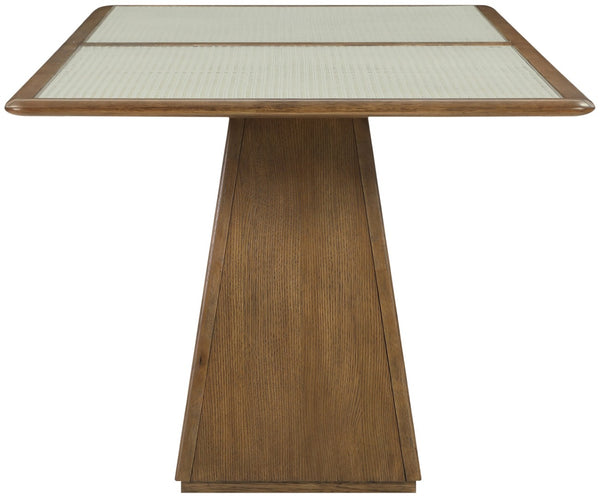 Meridian Furniture Atrium Art Deco Dining Table with Glass Cane Top and Sculptural Cerused Wood Base for Room Brown 88071Brown-DT78