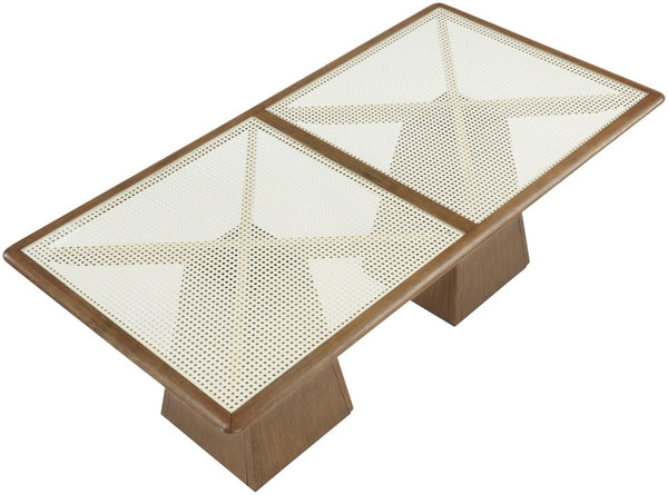Meridian Furniture Atrium Art Deco Dining Table with Glass Cane Top and Sculptural Cerused Wood Base for Room Brown 88071Brown-DT78
