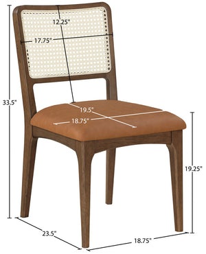 Meridian Furniture Atrium Art Deco Dining Chair with Cane Back Vegan Leather Seat and Walnut Wood Frame Cognac Set of 2 88071Cognac-C