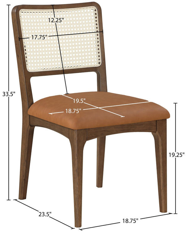 Meridian Furniture Atrium Art Deco Dining Chair with Cane Back Vegan Leather Seat and Walnut Wood Frame Cognac Set of 2 88071Cognac-C